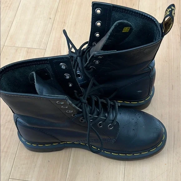 Dr. Martens Black and Yellow Combat Boots with Chunky Sole - Picture 11 of 16